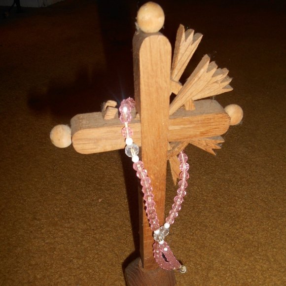 Unique Wooden Cross Rosary Religious Decor Vintage - Picture 2 of 4